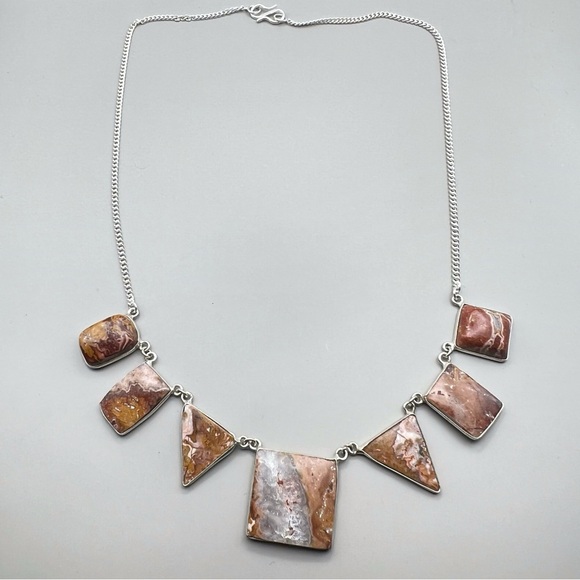 New Agate Multi Stone Cluster Silver Overlay Necklace 19.5” - Picture 11 of 14